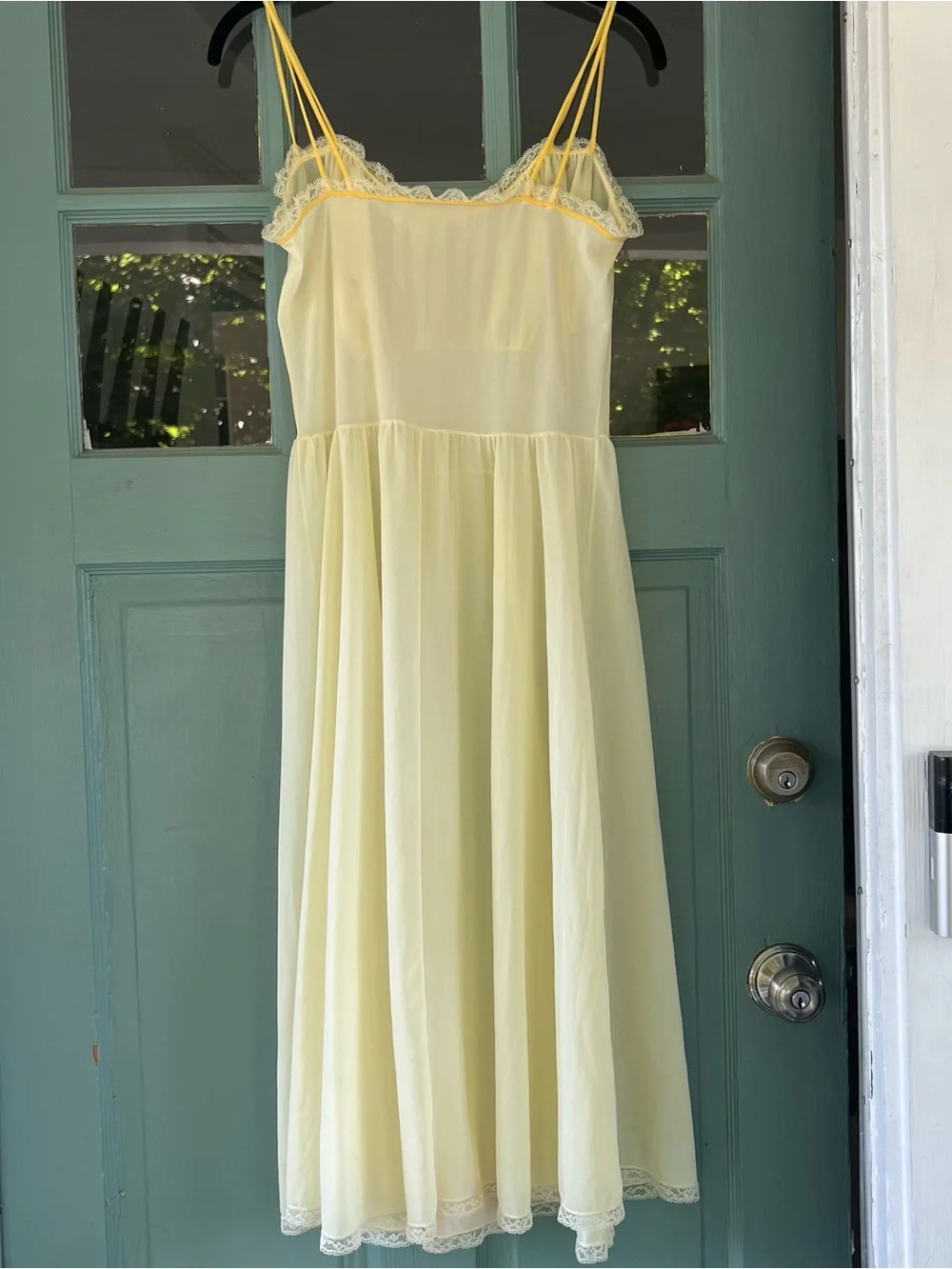 Vintage Womens Sheer Pale Yellow Flowers Spaghetti Strap Nightgown Nightie Lace - Picture 6 of 16